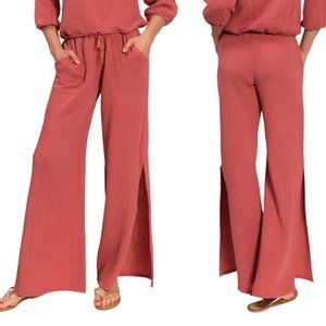 EVERYDAY RITUAL Riley Slit Wide-Leg Cotton Gauze Pants Sz XXL